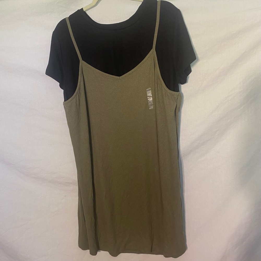 Arizona Jean Co Layered Dress Green Black Ribbed Cami T-Shirt‎ 2X Jrs Plus NEW